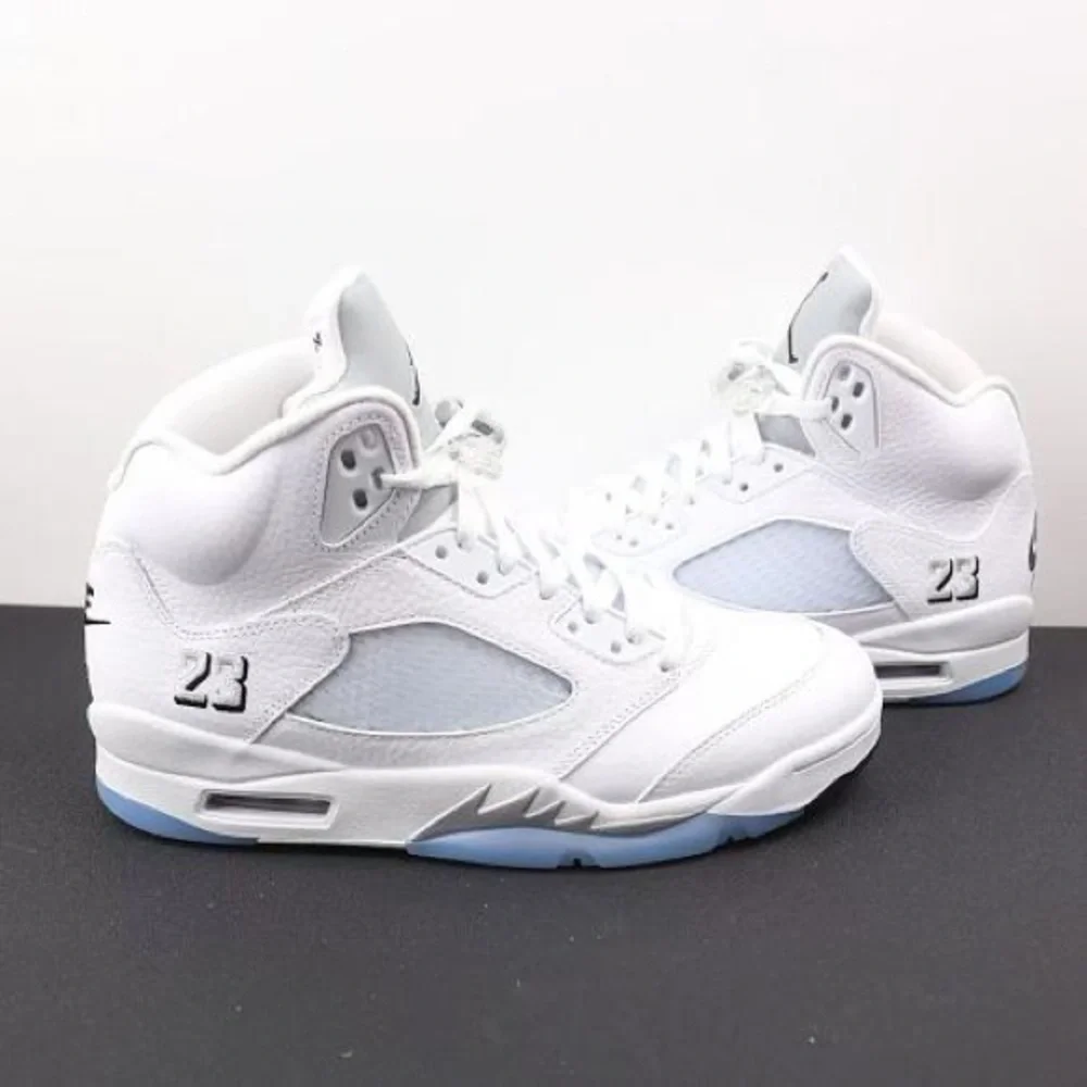Jordan White Ice Blue Retro 5 Sneakers